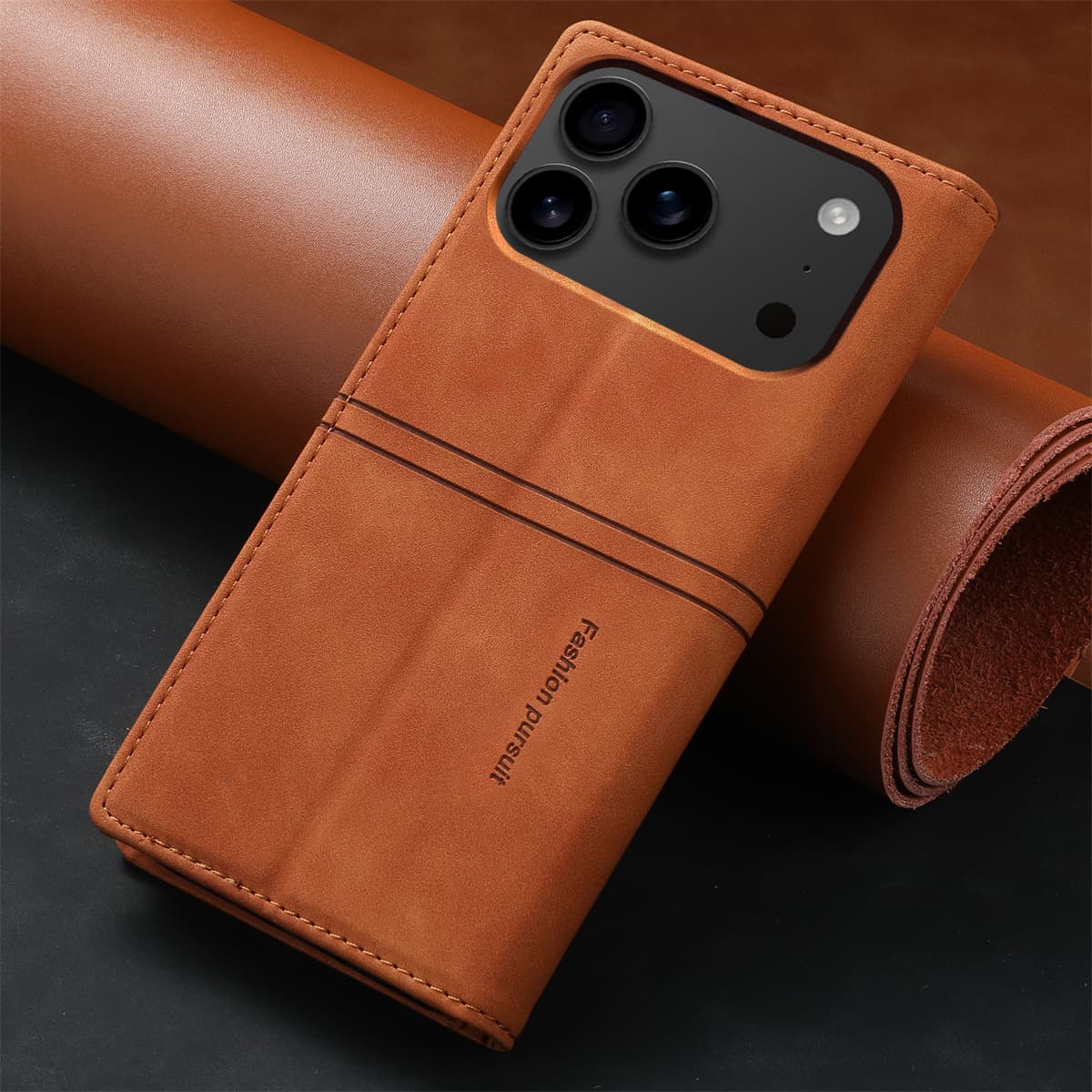 Compatible with iPhone 17 16 Pro Max Solid Color Flip Card Holder Stand Magnetic Phone Case