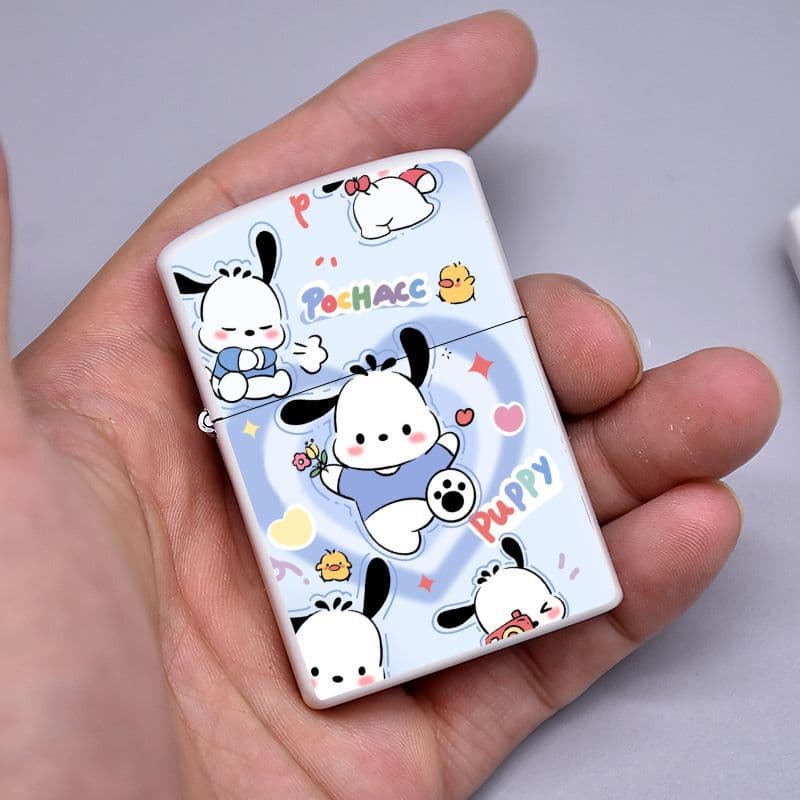 Cute Cartoon Kerosene Lighter Pochacco Kuromi Strawberry Bear Creative Windproof Flint Lighter Gift for Boyfriend