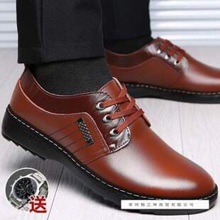 Men's Genuine Leather Casual Leather Shoes Men's Shoes Spring New Soft Sole Black Business Round Toe Dad Shoes