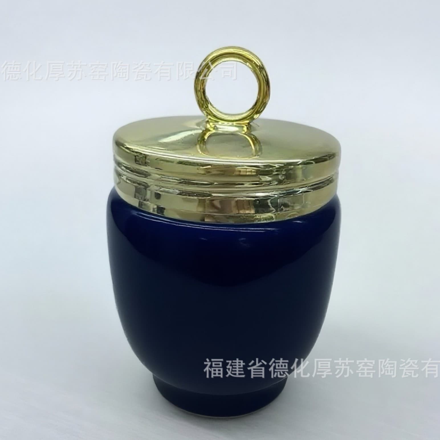 Dark Blue Ceramic Egg Cup Custom Logo Export Cross-border Steamed Egg Cup Solid Glaze with Lid