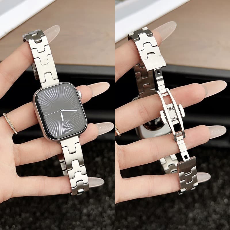 Compatible with Apple Watch Hermes H-type stainless steel band iWatch slim waist butterfly clasp watch strap