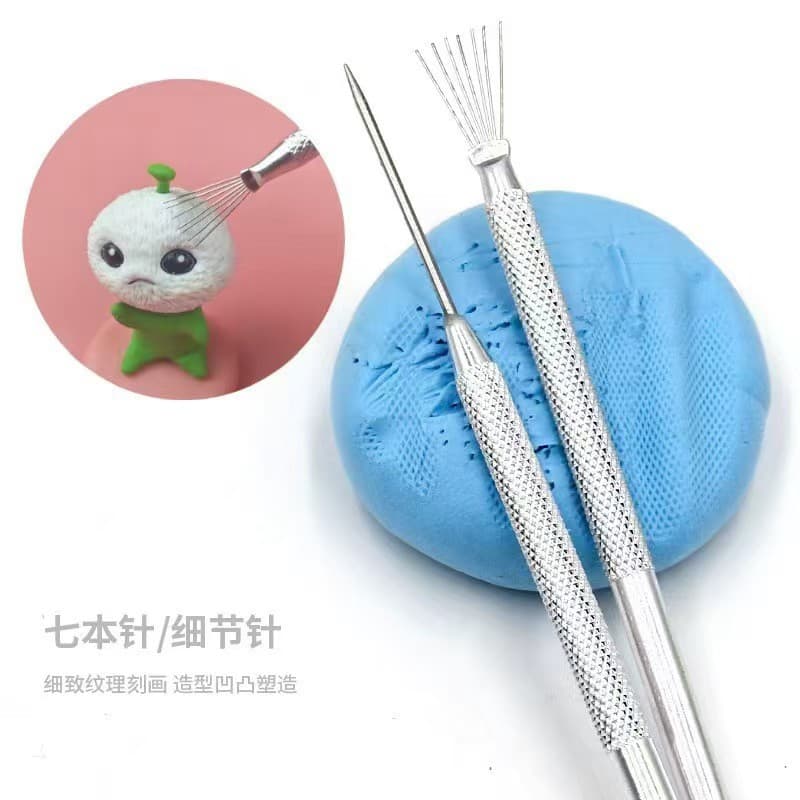 Seven needles, steel needles, ball-shaped needles, indentation detail needles, ultra-light paper clay, soft clay, and other modeling tools.