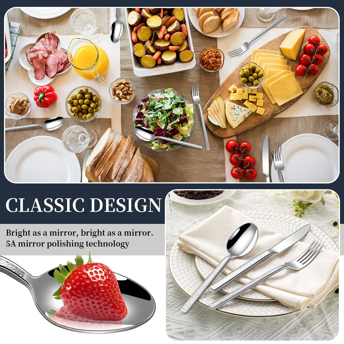 Cross-border 410 Stainless Steel Tree Grain Handle Cutlery Premium Light Luxury Tree Grain Conical Knife Fork Spoon Hotel Dinnerware Set