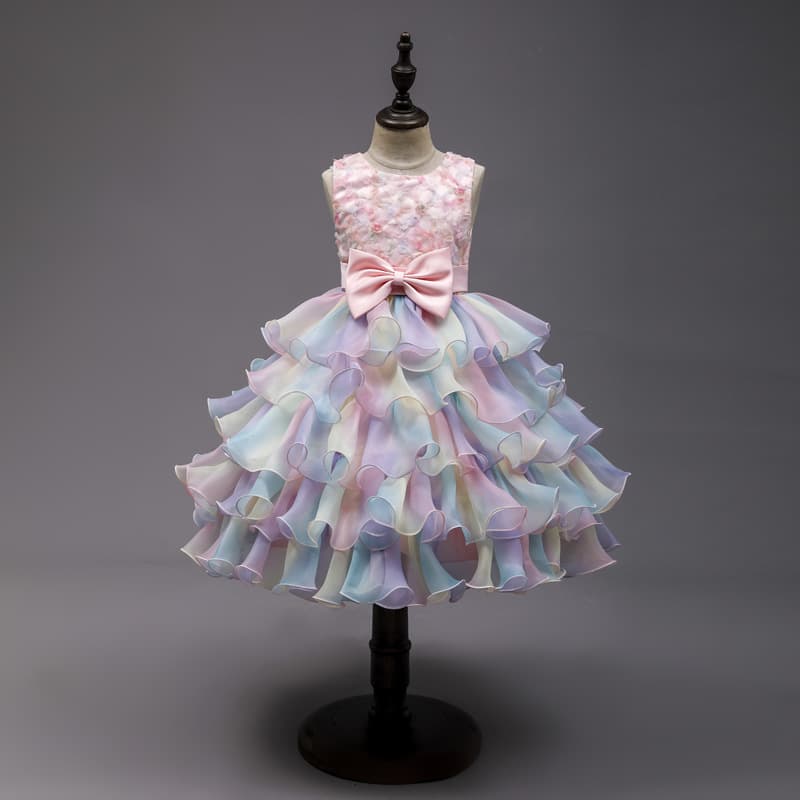Girls Princess Dress Birthday Bow Dress Children's Tutu Dress Girls Host Performance Dress