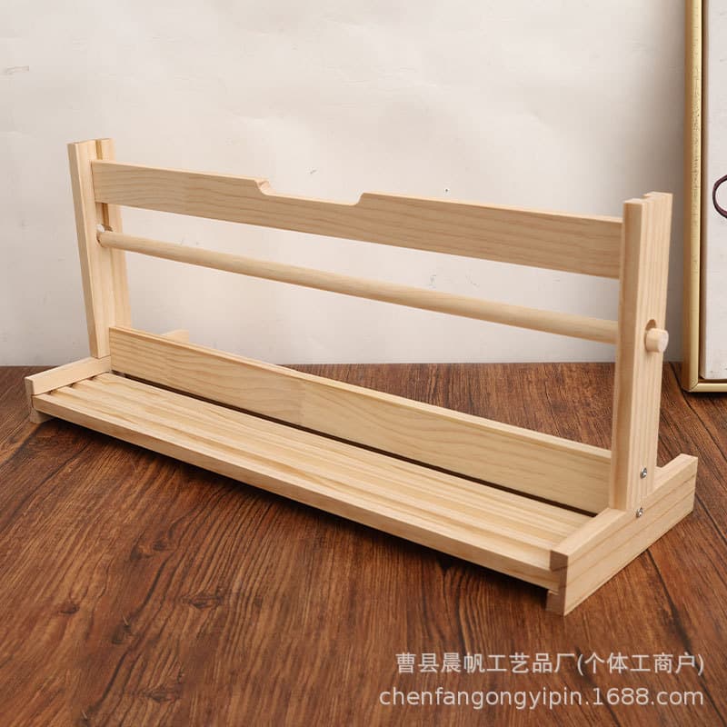 Wooden Long Scroll Xuan Paper Roll Holder Solid Wood Calligraphy Long Scroll Paper Rack Painting and Calligraphy Tool Roll Paper Rack Roll Material Easel