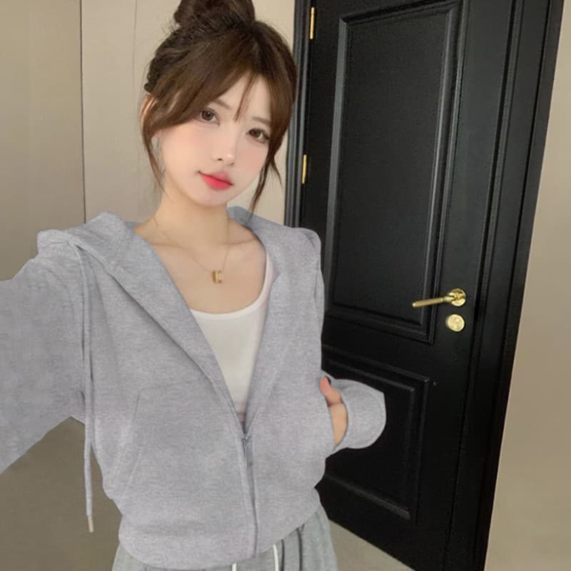 Women's American-style Cropped Zip Hoodie 2025 Autumn Winter New Trendy Top