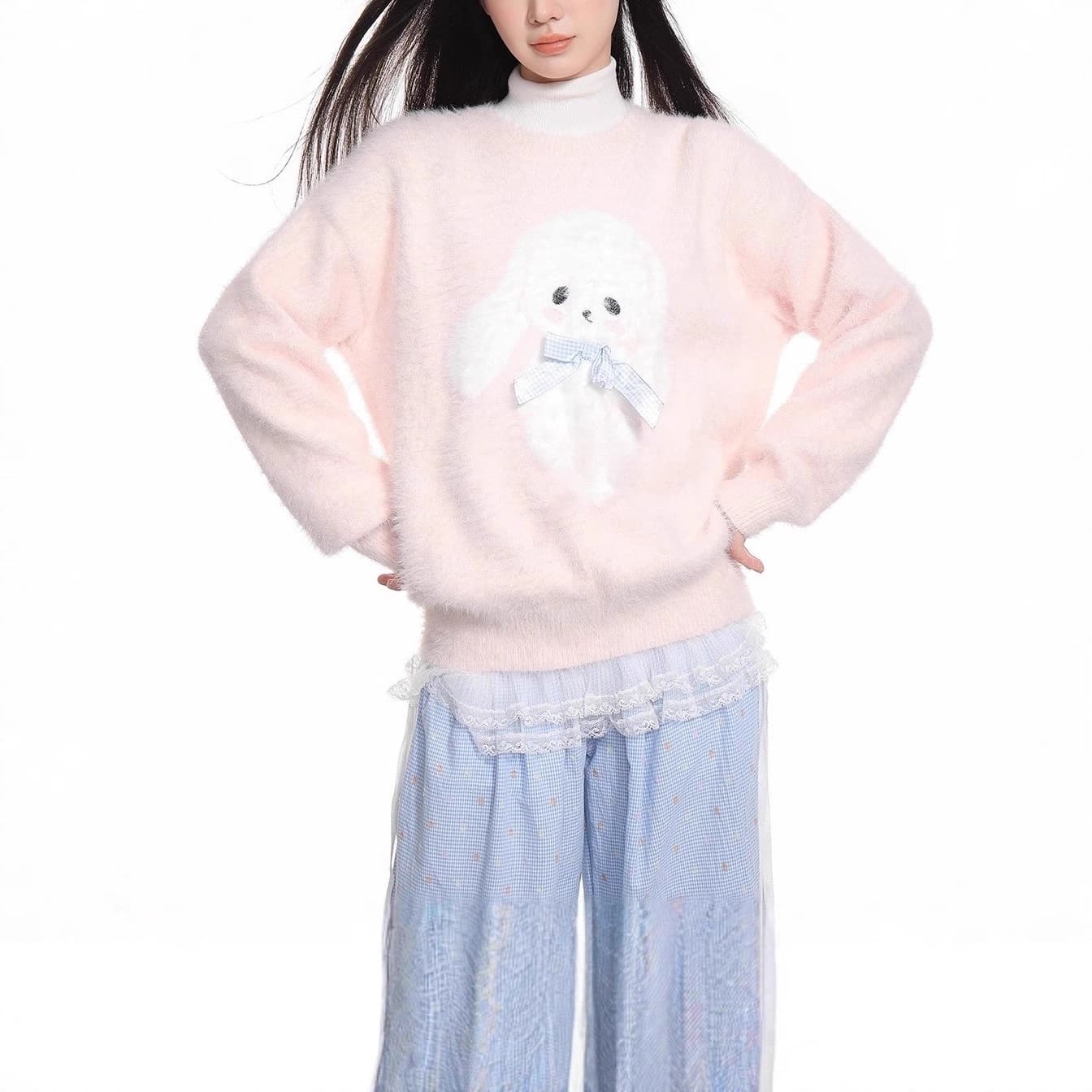 Pink Imitation Mink Fur Sweater Women's Autumn Winter Fleece Lined Thick Soft Gentle Inner Layer Base Layer Pullover Knit Top