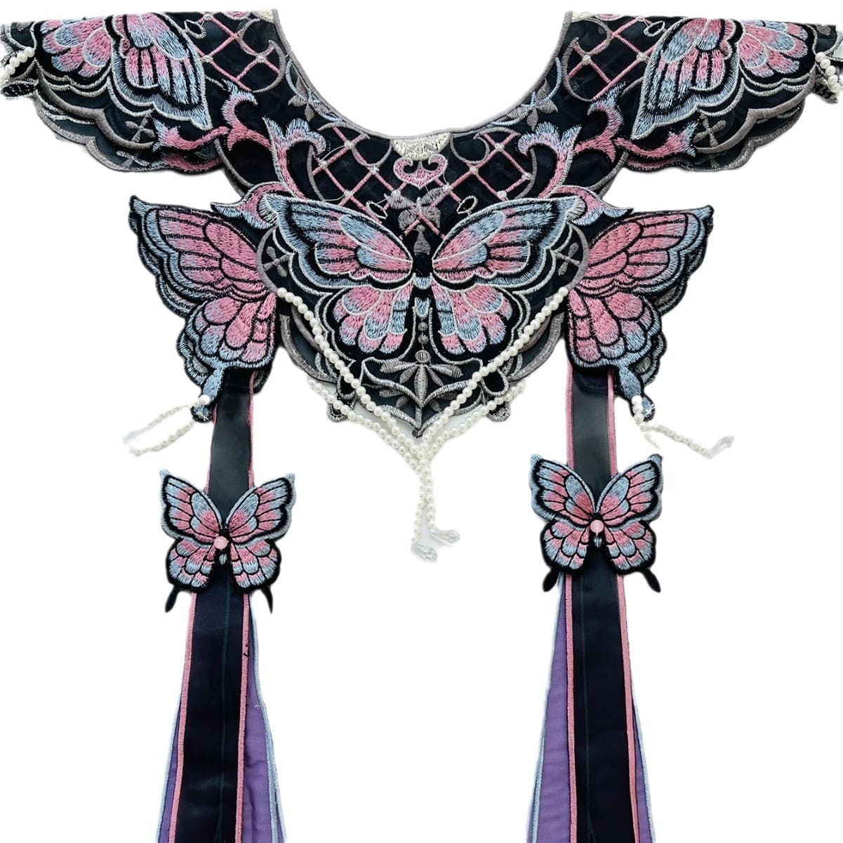Dark purple butterfly embroidery cloud collar heavy-duty embroidered ribbon shawl academic gown detachable collar accessories ancient-style collar flower