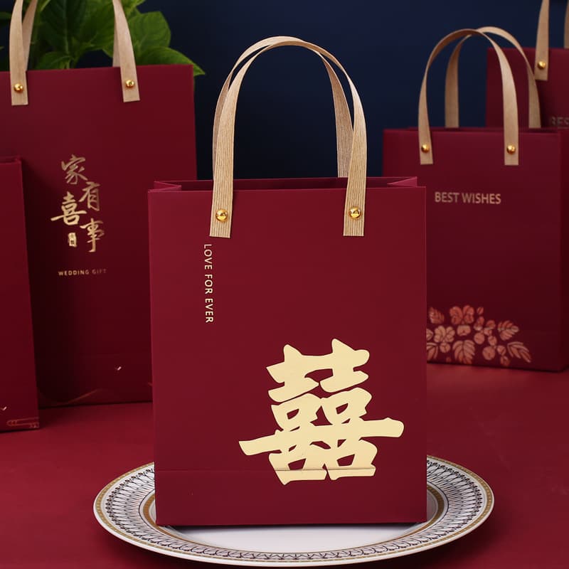 Wedding Favor Candy Box Bag Square Handbag Engagement Return Gift Bag with Chinese Character Xi