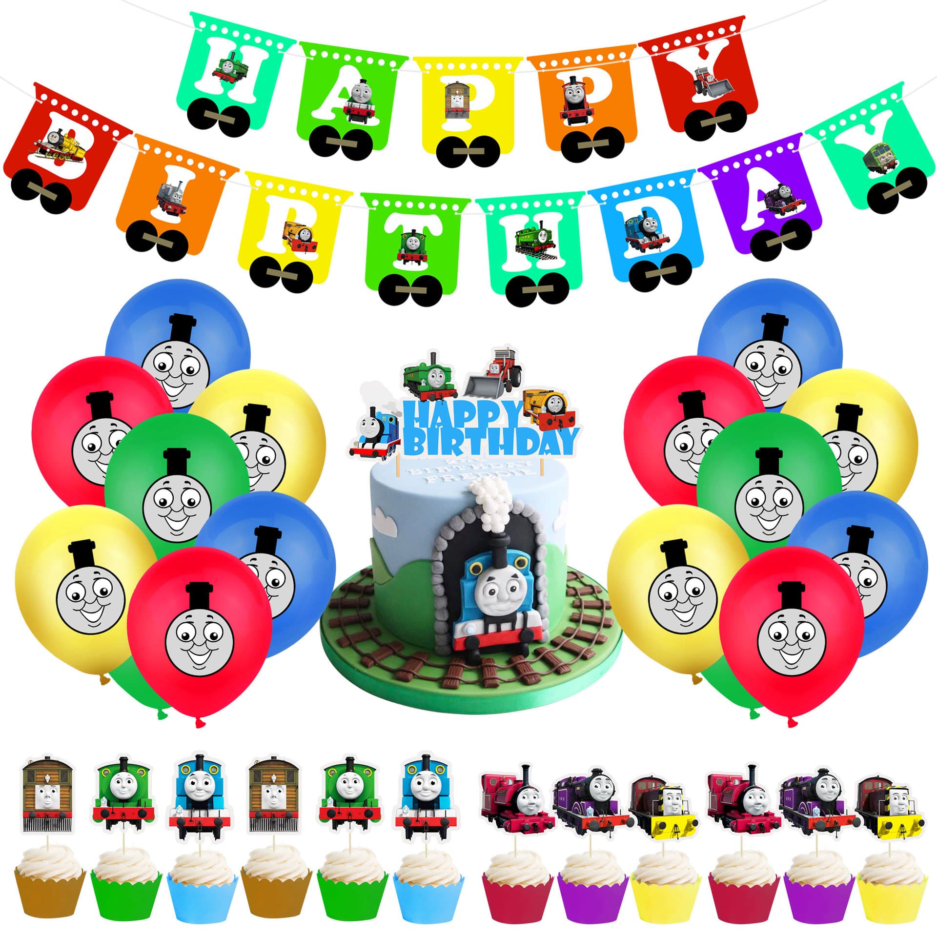 Thomas Theme Kids Birthday Party Banner Decoration Set Baby Birthday Decor Set Thomas Balloons