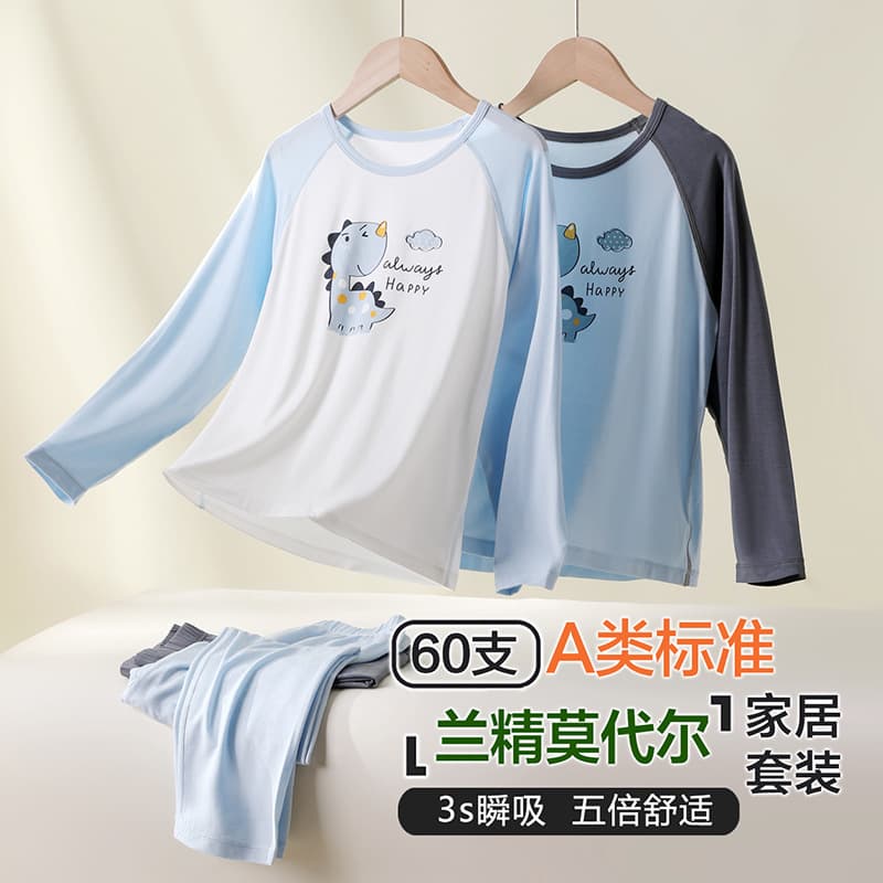 2025 New Children's Homewear Class A Spring/Summer Modal Long-Sleeve Pajama Set for Boys, Cooling Air Conditioning Wear