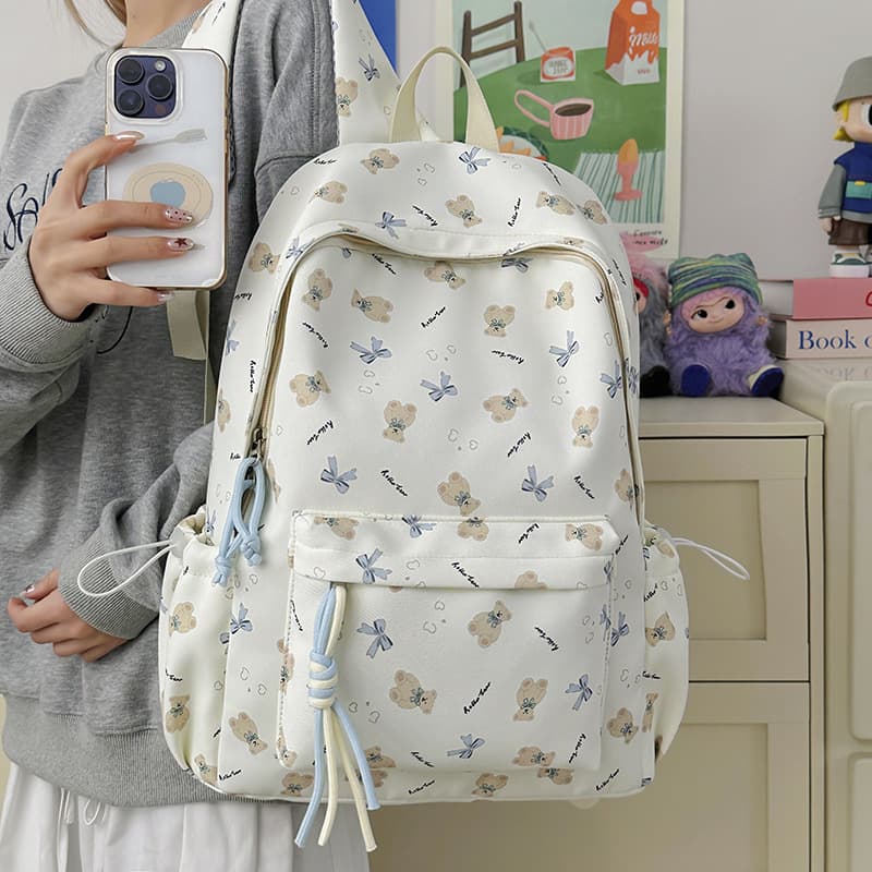 Cross-border cute bear student backpack female ins style bow casual junior high school student school bag outing backpack