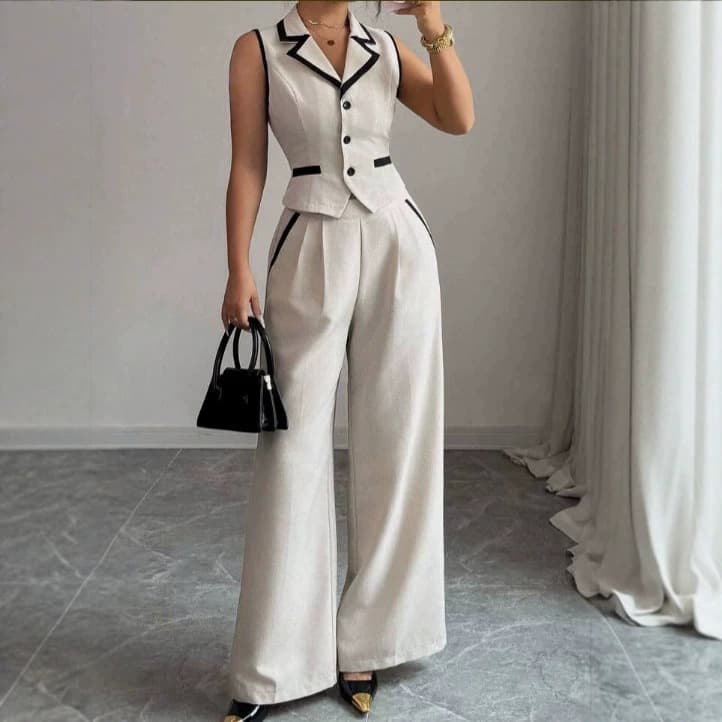 European and American Cross-Border Trade 2026 Summer New Short Cross V-Neck Vest and Long Pants Set Fashionable and Elegant
