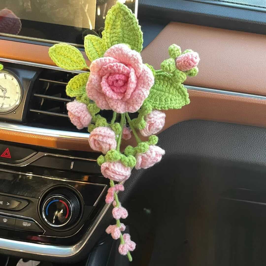 Customizable Blooming Flower Clip Finished Wool Knitted Handmade Bouquet DIY Material Kit Car Decoration