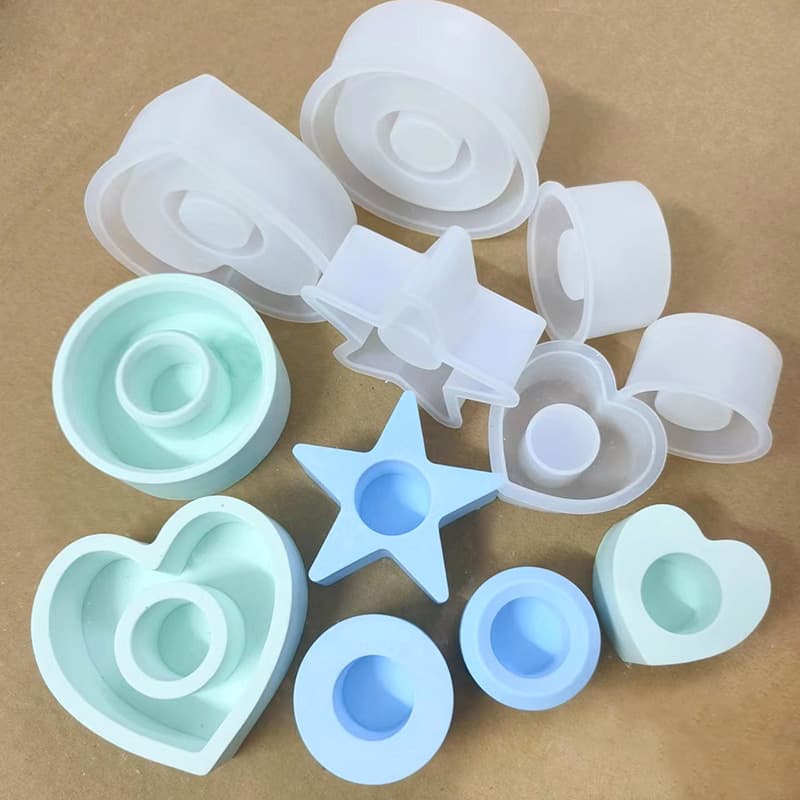 DIY Crystal Resin Gypsum Mold, Single Hole Round Heart Five-Pointed Star Candle Base Candle Holder Silicone Mold