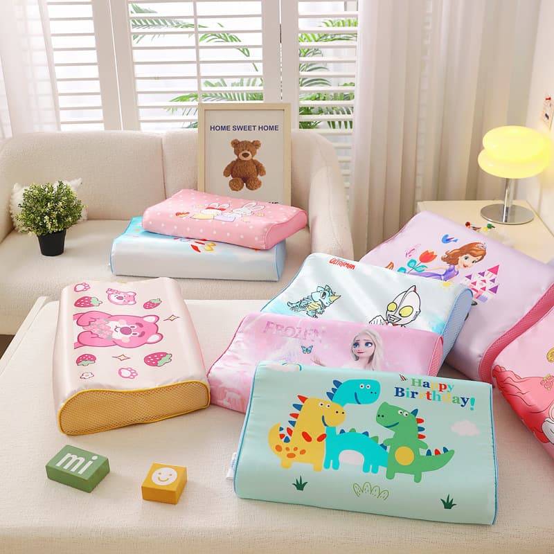 New Ice Silk Children's Latex Pillow Summer Ice Silk Feel Student Latex Pillow Cartoon Natural Neck Protection Pillow Wholesale Group Buy
