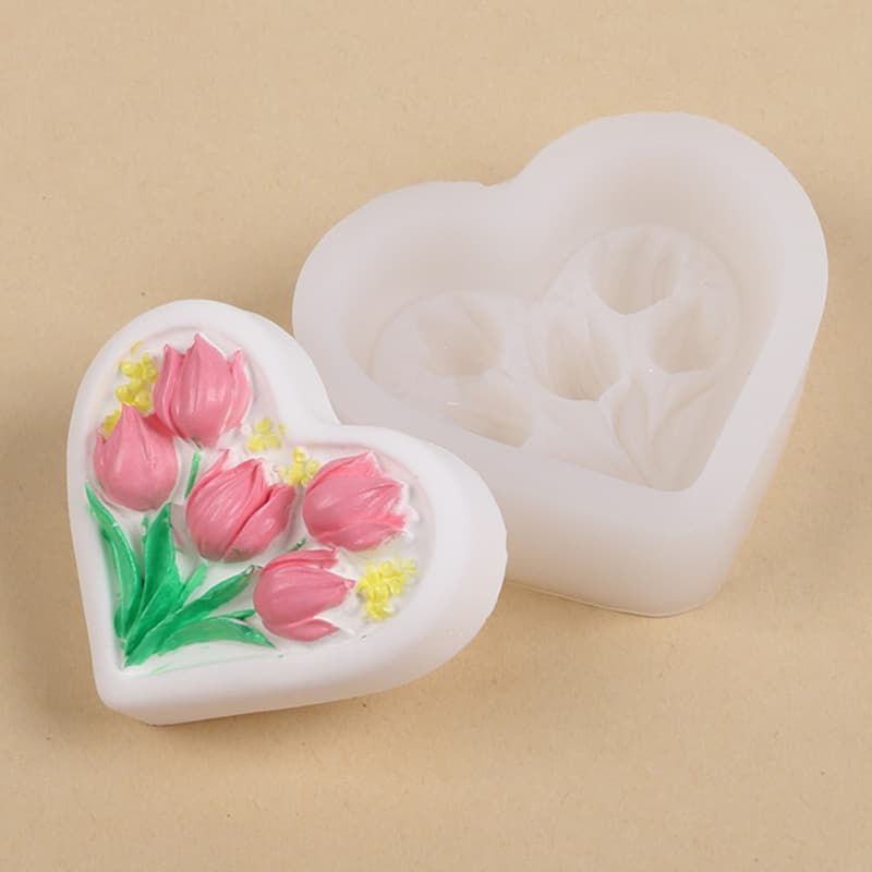 Valentine's Day Heart Tulip Bouquet Soap Silicone Mold, Aromatherapy Gypsum Ornament Candle Silicone Mold