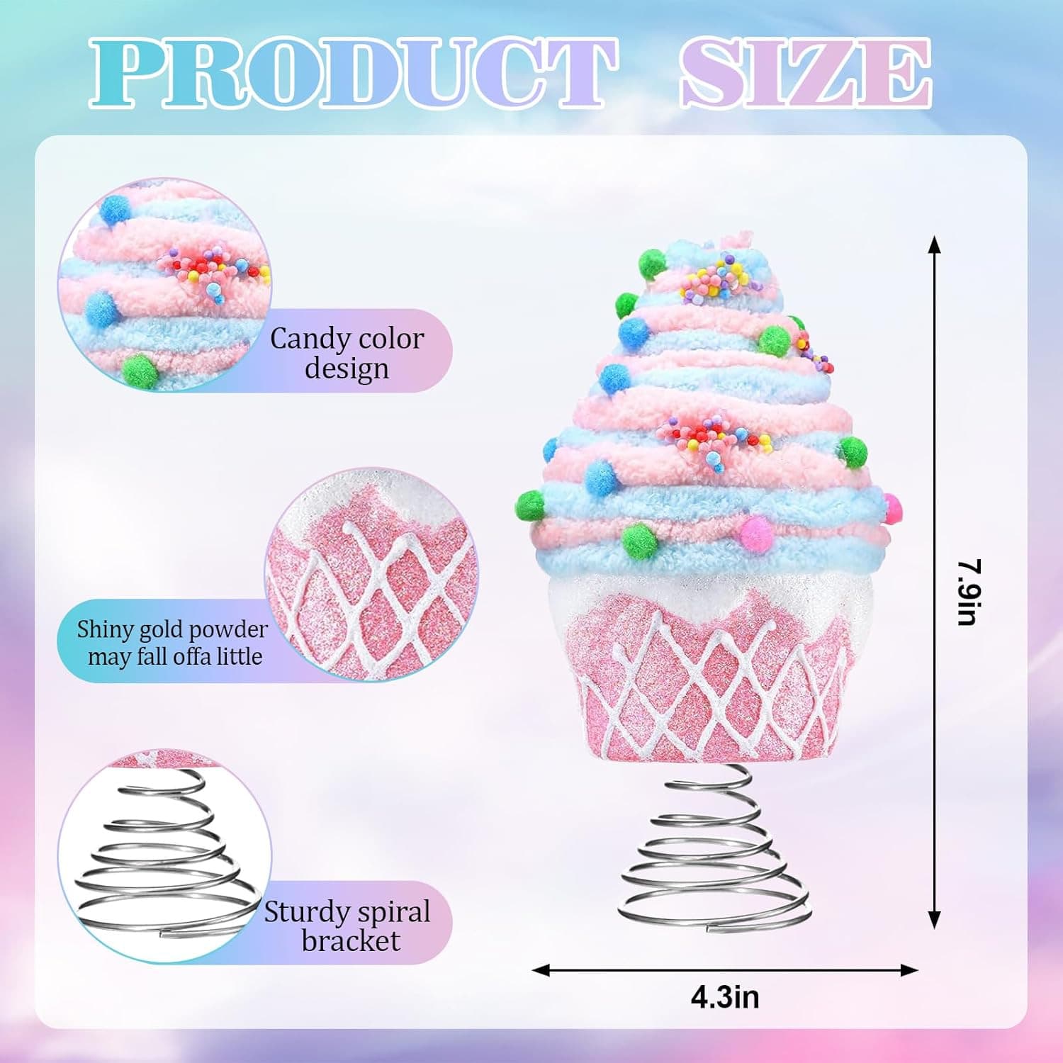 RZP Pink Dessert Christmas Tree Topper Festive Pink Cupcake Decoration Sweet Holiday Ornament Non-Patented Christmas Decor