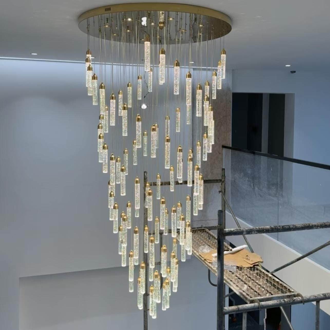 Light luxury villa living room tall chandelier 2025 new stairwell empty crystal lamp duplex floor loft chandelier