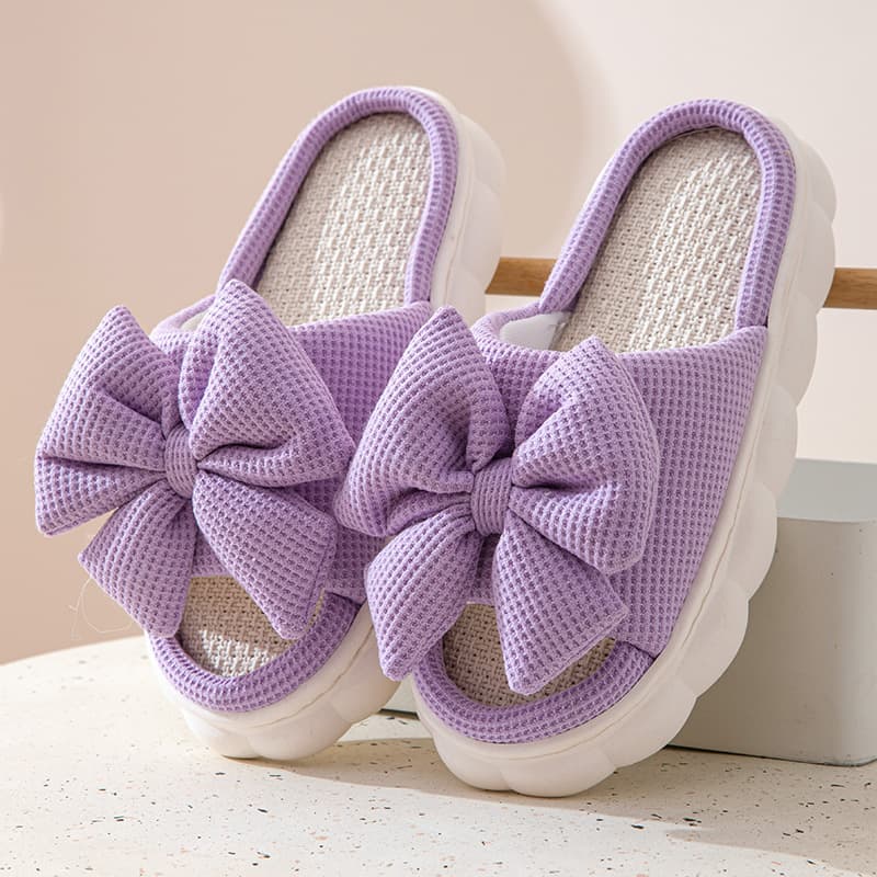 All-season home cute household thick-soled linen slippers with soft cushioning for ladies, indoor household anti-slip slippers