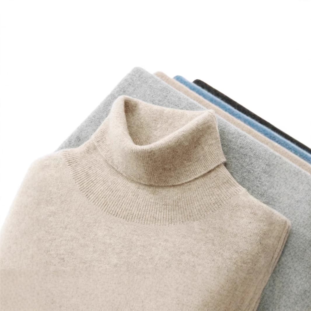 100% Pure Wool Men's High-Neck Loose-Fit Thin Pullover Knit Cashmere Sweater Seamless Base Layer