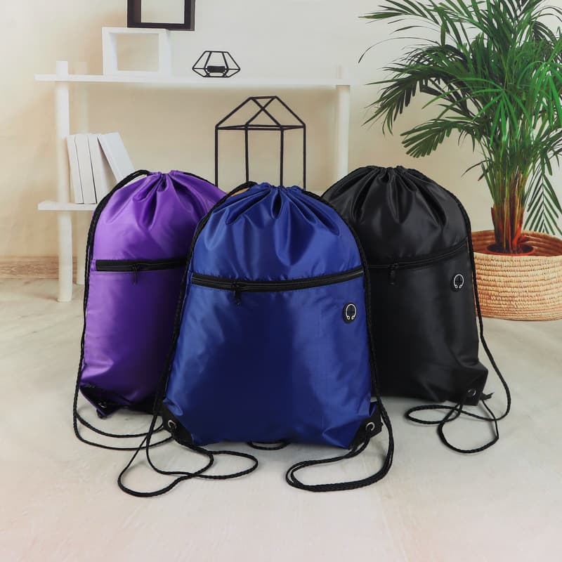 Ready Stock Colored Polyester Cloth Drawstring Bag Advertising Pull-string Backpack Cloth Bag Double Shoulder Nylon Drawstring Bag Custom Logo
