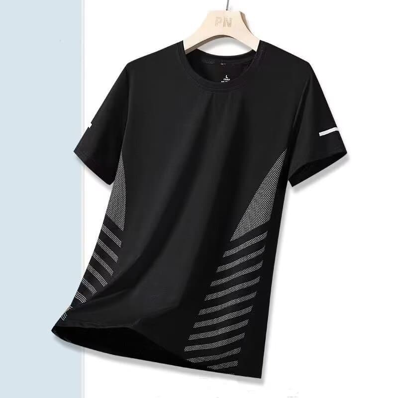 Summer Men's Classic Casual Loose Plaid Breathable Cool Short-Sleeved T-Shirt Men's Outdoor Sports Quick-Drying Round Neck T-Shirt