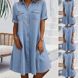 2025 Amazon European and American Fast Fashion Plus Size Women's Denim Dress Foreign Trade Solid Plus Size Dress