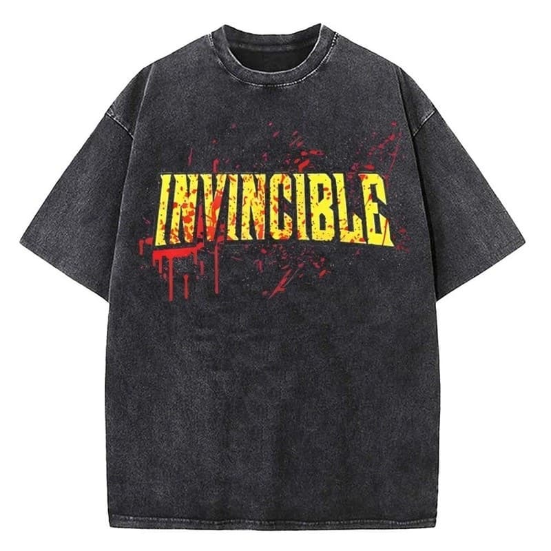 Invincible Hero T Shirt Mens Vintage Washed Cotton Graphic T