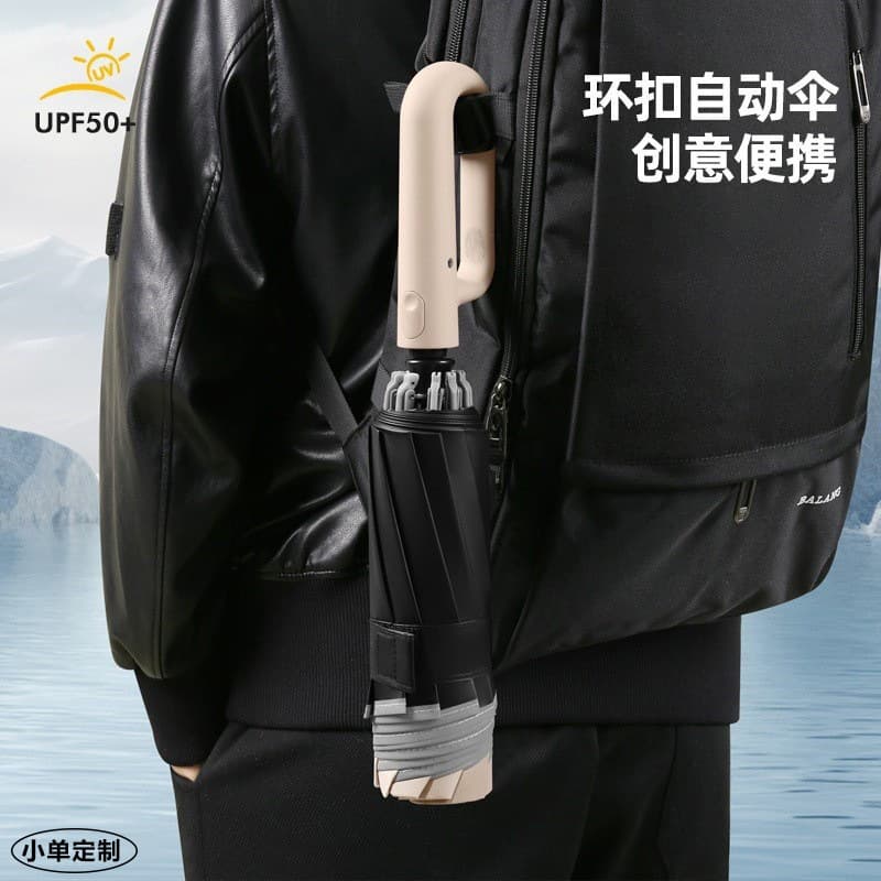 Automatic Reversible Umbrella, Auto Open & Close, Two-Way Fold, Black Coating Sun Protection & Reflective, Extra-Large Ring Buckle, Business Umbrella