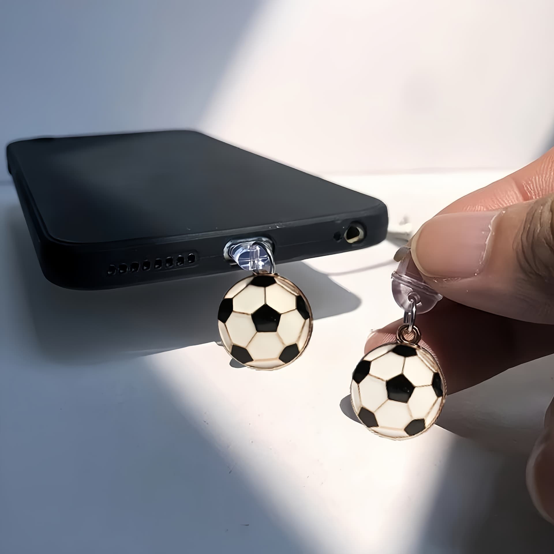 Two-Tone World Cup Soccer-Shaped Alloy Phone Charging Port Dust Plug Pendant DIY Accessory Charm