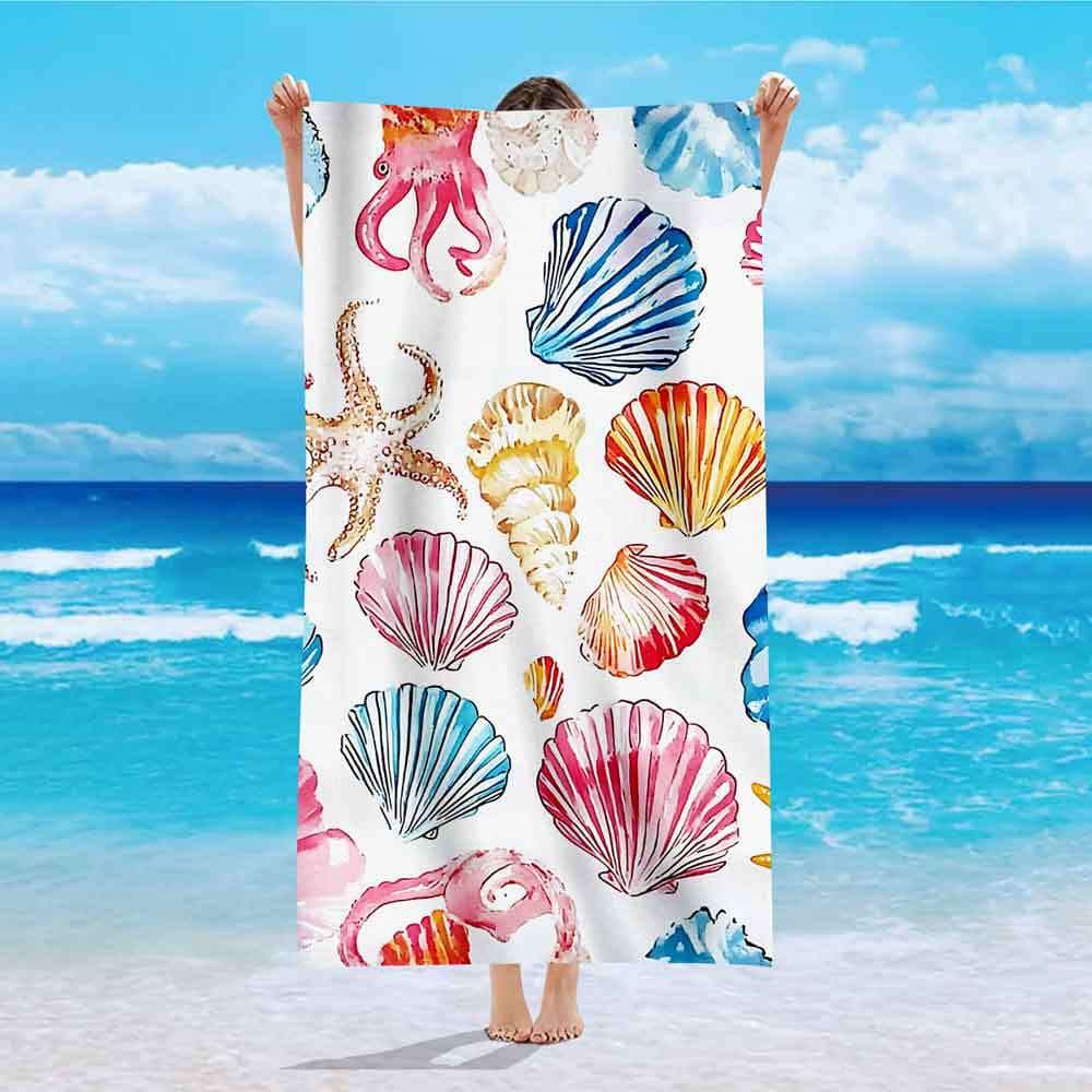 Outdoor Single-Sided Fleece Beach Towel Microfiber Beach Bath Towel Flower Shell Pattern Towel Bath Towel Summer Beach