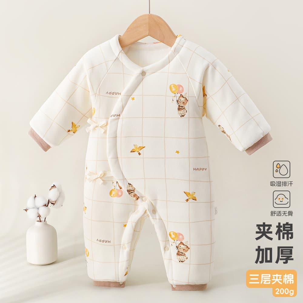 Baby Romper Autumn Winter Cotton-Padded 200g Jumpsuit Newborn Butterfly Outfit Thick Warm