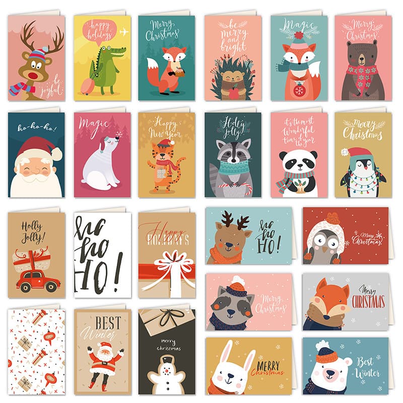 24PCS Cross-border Christmas greeting card decoration gift gift card Thanksgiving blessing foreign trade card with envelope set