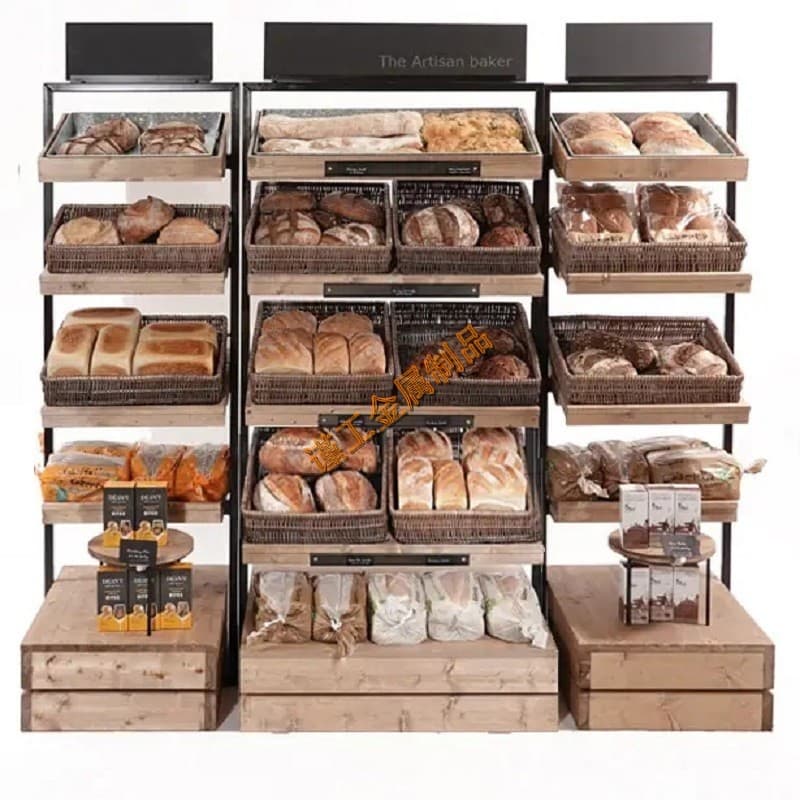 Custom Wooden Shelf Bakery Shelf Grocery Shelf Supermarket Fruit Shelf Factory Custom Supermarket Food Shelf