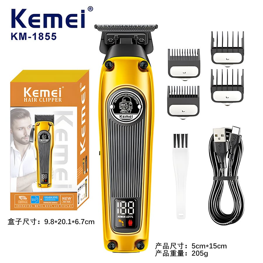 Kemei KM-1855/KEMEI cross-border LCD digital display electric hair clipper powder metallurgy cutter head professional recommendation
