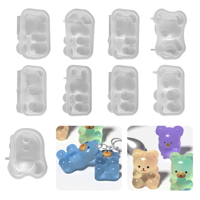 diy crystal glue bear molds, various small animal gummies, ice cube bear silicone molds, factory direct sales