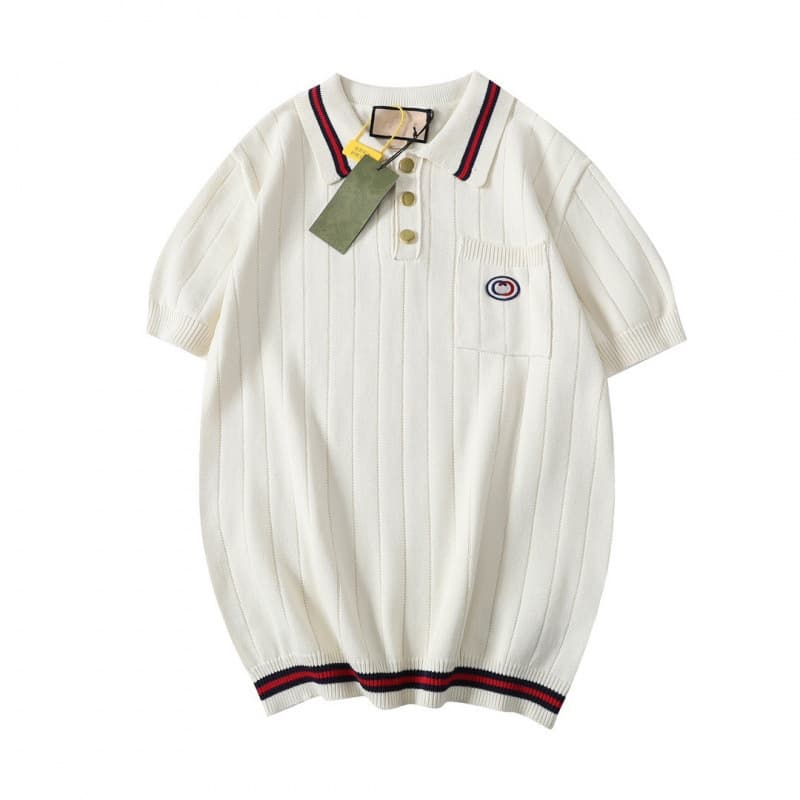 Poison high-version G brand 25ss new style, chest pocket embroidered logo stripe polo shirt, couples style preppy fashion.