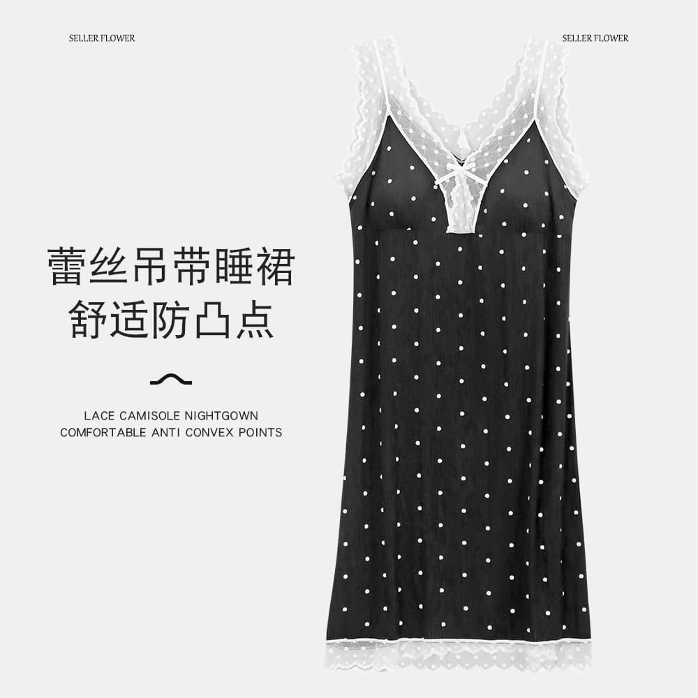 Summer Women's Camisole Sleep Dress with Built-in Pads, Wearable as Home or Outdoor Dress, Trendy Sweet Modal