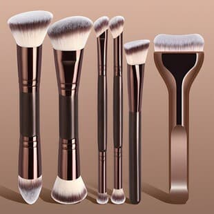 New 6-piece Coffee Color Dual-ended Makeup Brush Set Small Pillow Foundation Brush Makeup Brush Powder Brush Beauty Tool
