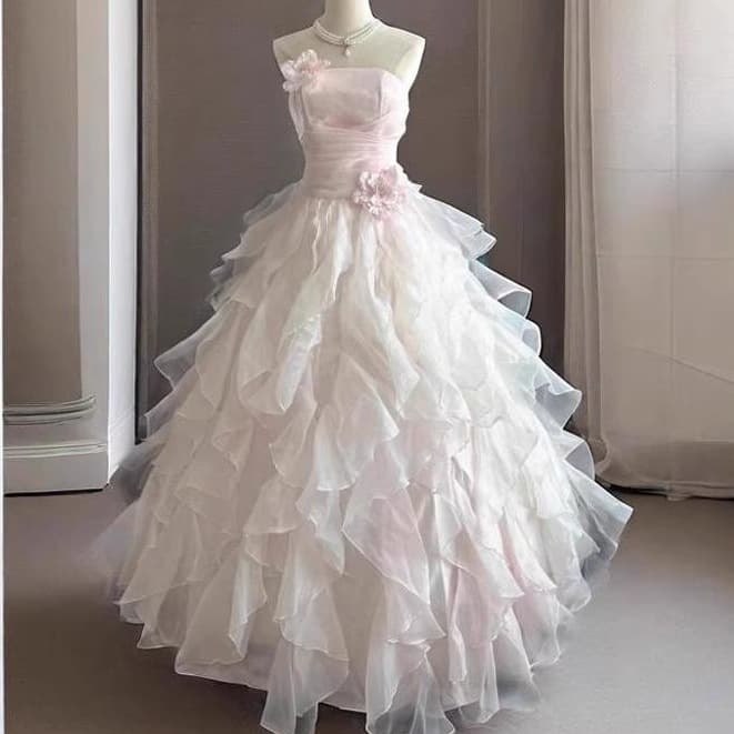 Birthday Party Evening Dress Light Luxury Strapless Tulle A-Line Long Gown Student Art Exam Dress Piano Performance Outfit