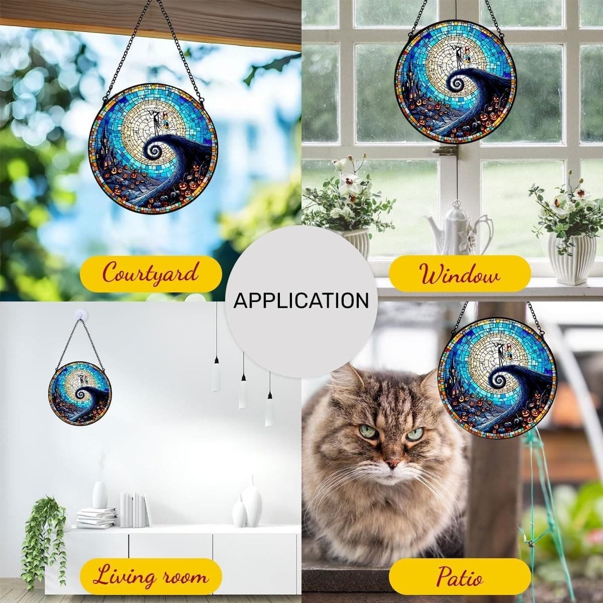 Amazon Ghost Stained Glass Window Hanging, Spring Light Catcher with Metal Chain and Hook, Gift for Women