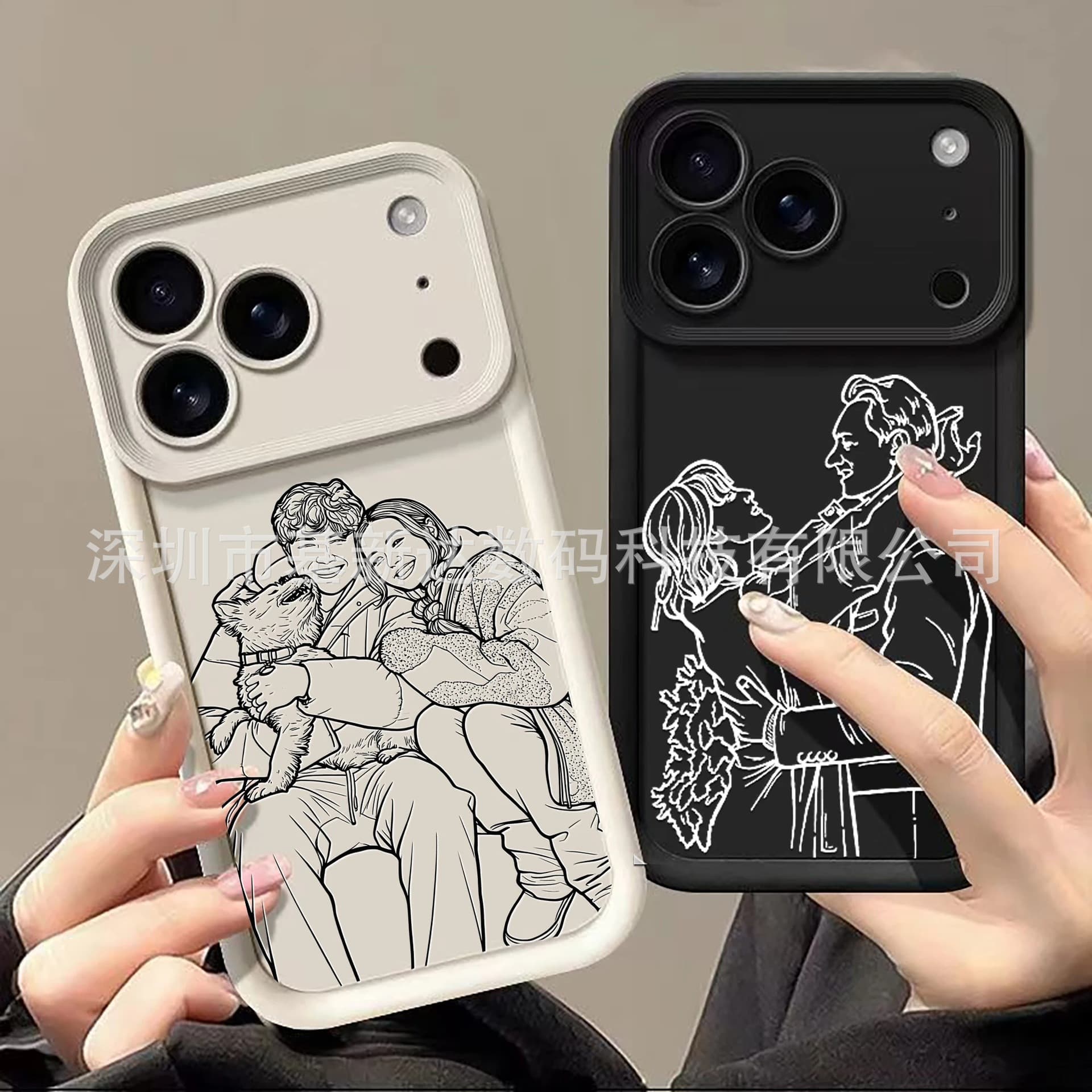 Creative DIY Sketch Suitable for iPhone17 Phone Case 15ProMax Couple 14 Cute Pet Photos 16 Protective Cover