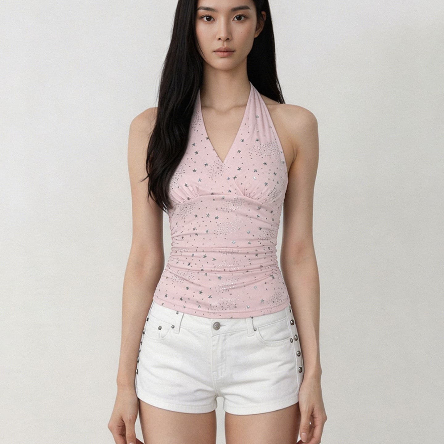 Pure desire V-neck halter neck backless suspender slim slim vest sleeveless outer wear ins retro style short top cross-border