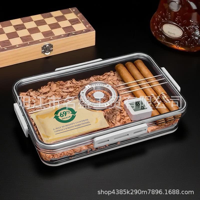 Lock & Lock cigar humidor, portable, large capacity, airtight, moisture-proof, humidifying, timer, cigar accessory.
