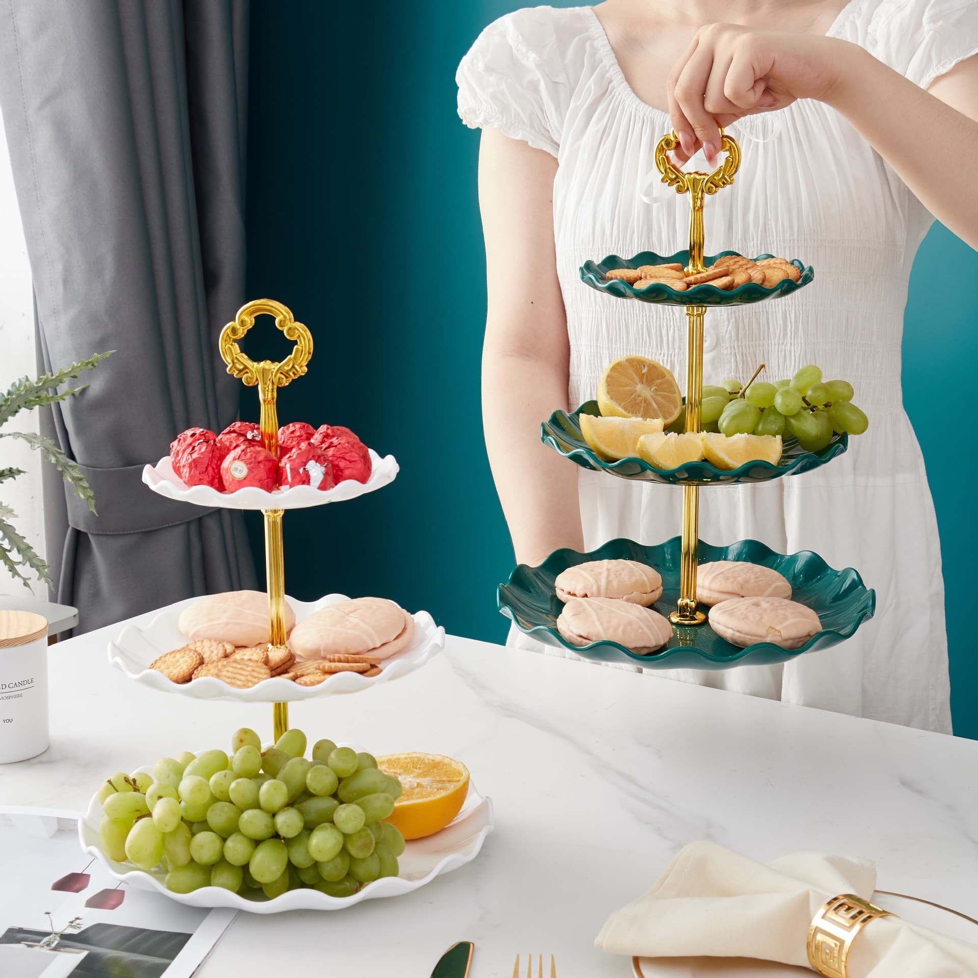 Nordic Style Three-tier Fruit Platter, Light Luxury European Multi-layer Dessert Plate, Cake Stand, Wedding Candy Dish