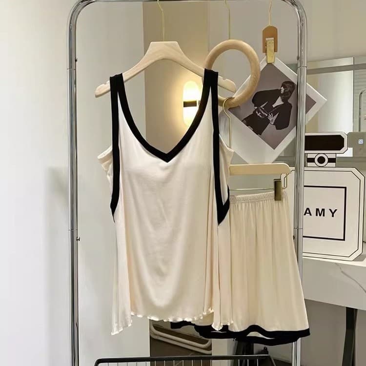 Summer Women's Modal Ice Silk Camisole Pajamas with Chest Pads, Loose Thin Sleeveless Shorts, Cool Home Wear Set