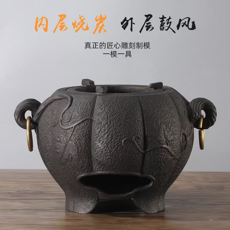 Japanese traditional handcrafted cast iron teapot charcoal stove outer wall boiling teapot Japanese teapot surrounding the stove making tea tea set