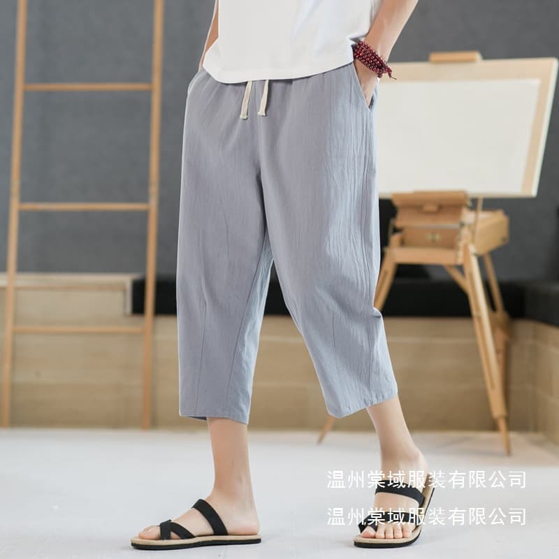 Seven-tenths pants men summer thin pure cotton linen pants plus size men's loose casual trousers men's shorts wholesale