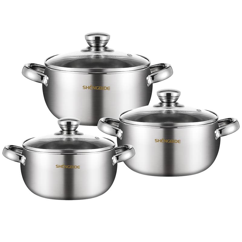 Stainless Steel Pearl Pot 6-Piece Set Double Ear Soup Pot Kitchen Cookware Set for Soup, Noodles, Hot Pot, and Stock